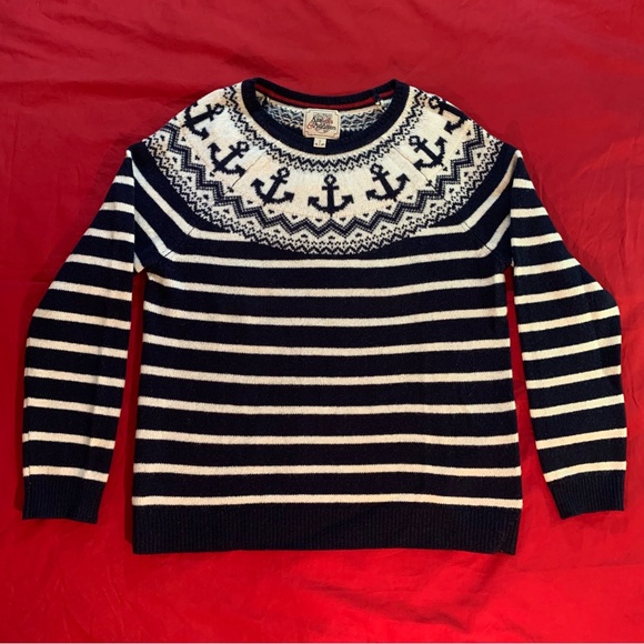 Arabella & Addison Nautical Striped Wool Sweater with Anchor Neck Women’s Size L - Picture 1 of 9